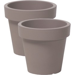 2x stuks basic plantenpot/bloempot kunststof dia 13.5 cm/hoogte 12 cm taupe - Plantenpotten