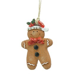 Clayre & Eef Kersthanger Gingerbread man 6x1x8 cm Bruin Kunststof Kerstboomversiering
