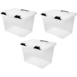Opbergboxen met deksel 19 liter kunststof transparant 40 x 30 x 27 cm  set van 3 stuks