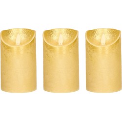 3x LED kaarsen/stompkaarsen goud met dansvlam 12,5 cm - LED kaarsen