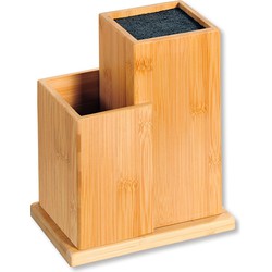 FSC® Bamboe houten - Messenblok zonder messen - Messenhouder met vak keukengerei houder - Messenblok Universeel - 18.5x12.7x24 Cm