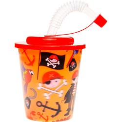 Decopatent® 12 STUKS PIRAAT 3D Drink Beker met Rietje en Deksel - 250ML - Piraten Plastic Bekers - Kinderfeestje - Kinderverjaardag Bekertjes - Traktatie - Uitdeelcadeaus