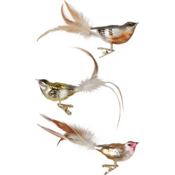 3x stuks luxe glazen decoratie vogels op clip gekleurd 11 cm - Kersthangers