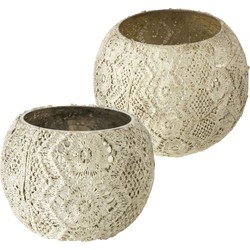 Set van 2x stuks glazen design windlichten/kaarsenhouders antiek zilver 11 X 13 cm en 7 x 9 cm - Waxinelichtjeshouders