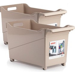 Set van 4x stuks kunststof trolleys lichtbruin op wieltjes L45 x B24 x H27 cm - Opberg trolley