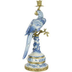 A BRONZE MOUNTED PORCELAIN PARROT CANDLE HOLDER