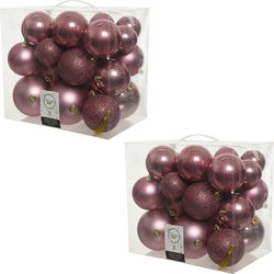 52x Kunststof kerstballen mix oud roze 6-8-10 cm kerstboom versiering/decoratie - Kerstbal