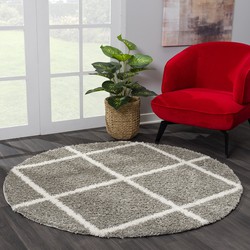 Tapijtenloods Madrid Shaggy Rond Design Vloerkleed Grijs Hoogpolig- 150 CM ROND