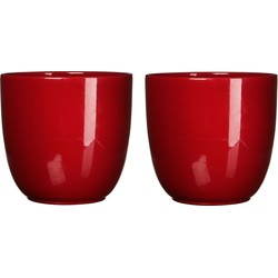 Mica Decorations Plantenpot - 2x - rood - glans - keramiek - D35 x H31,5 cm - Plantenpotten