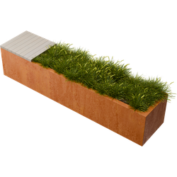 Florisa Rechthoekige cortenstaal plantenbak met Padouk zitbank L200 x B40 x H42 cm