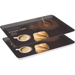 2x stuks dienbladen/serveerbladen rechthoekig Koffie 30 x 22 cm zwart - Dienbladen