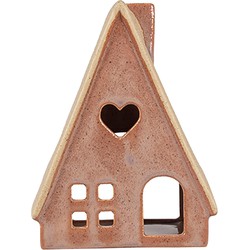 Clayre & Eef Theelichthouder Huis 11x7x14 cm Beige Roze Dolomiet Hart Waxinelichthouder