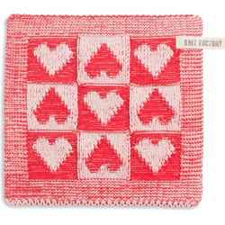 Knit Factory Gebreide Pannenlap Heart - Ecru/Rood - 23x23 cm