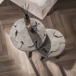 Bijzettafel Rond - Grijs Teakhout - Set Van 2 - 40x40x50cm
