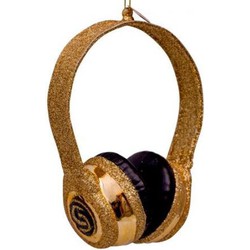 Vondels glazen gouden koptelefoon met glitters 12 cm