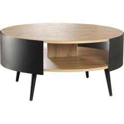 Ronde salontafel met 2 niveaus en zijkanten van zwart metaal, Ø80 cm  EKLO