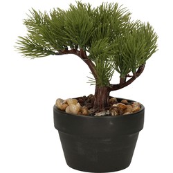 H&S Collection Kunstplant Bonsai boompje in pot - Japans decoratie - 19 cm - Type Needle - Kunstplanten