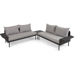 Kave Home - Zaltana outdoor hoekbank- en tafelset in mat donkergrijs aluminium 164 cm