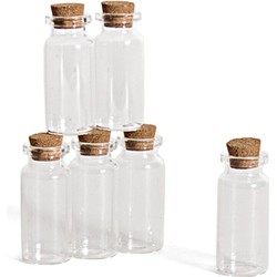 6x Kleine decoratieve glazen flesjes met kurken dop 10 ml - Decoratieve flessen