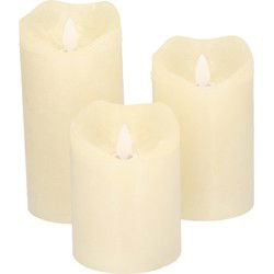 LED kaarsen/stompkaarsen - set van 3x - creme wit - wax - timer - LED kaarsen