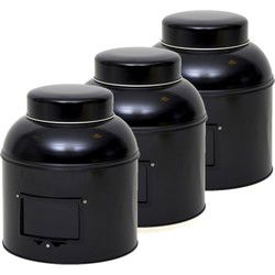 Rond opbergblik/bewaarblik met etikethouder - 3x - zwart - 20 x 24 cm - Voorraadblikken