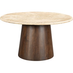 Livingfurn - Eetkamertafel Valentino Round 130cm - Mangohout / Travertin