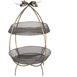 Clayre & Eef Etagère 2 laags  Ø 34x51 cm Goudkleurig Ijzer Rond Fruitschaal etagère