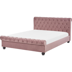 Beliani AVALLON - Tweepersoonsbed-Roze-Fluweel