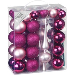 47x stuks kunststof kerstballen fuchsia roze en lichtroze 4-6 cm mat/glans met piek - Kerstbal