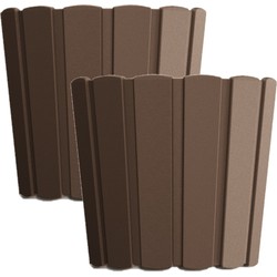 Set van 2x stuks wood-look plantenpot/bloempot kunststof dia 29 cm/hoogte 25 cm houtbruin - Plantenpotten