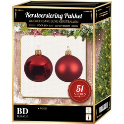 Kerst rode kerstballen pakket 51-delig voor 120 cm boom - Kerstbal