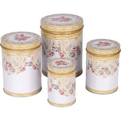 Clayre & Eef Bewaarblik Set van 4 Ø 11 /Ø 9 /Ø 8 /Ø 6 cm Wit Blik