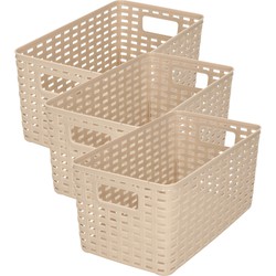 3x stuks rotan gevlochten opbergmand/opbergbox kunststof - Taupe - 15 x 28 x 13 cm - Opbergbox