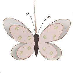 Clayre & Eef Decoratie Hanger Vlinder 22 cm Roze IJzer