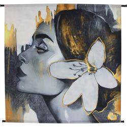 SVJ Vrouw met Bloem Wanddecoratie - 136x136 cm - Velvet - Grijs