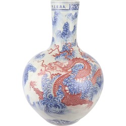 Fine Asianliving Chinese Vaas Porselein Draak Handgeschilderd Rood