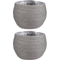 3x stuks naturel grijs rotan planten pot mand van gedraaid jute/riet H15 en D18 cm - Plantenpotten