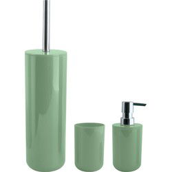 MSV Badkameraccessoire Moods - toiletborstel in houder - beker - zeeppompje - groen - kunststof - Badkameraccessoireset