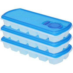 Voordeelset van 3x stuks iJsblokjes/ijsklontjes maken bakjes met afsluit deksel blauw 26 cm - IJsblokjesvormen