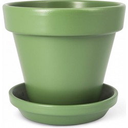 Terracotta Bloempot met Schotel - Geglazuurd Groen - Ø 24 cm - Hoogte: 21 cm