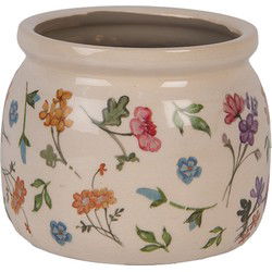 Clayre & Eef Bloempot Ø 12x10 cm Beige Keramiek Bloemen