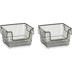 Zeller opberg draadmand zwart - 2x - stapelbaar - 33x27x21 cm - metaal - Opbergmanden