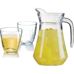 Luminarc schenkkan/waterkan van glas 1.6 liter met 6x waterglazen van 250 ml - Schenkkannen