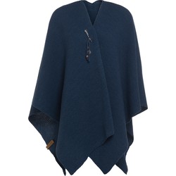 Knit Factory Jazz Gebreid Omslagvest - Dames Poncho - Jeans - One Size - Inclusief sierspeld