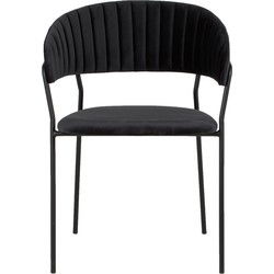 Eetkamerstoel Zwart Velvet - Metaal - 57x52x75cm -Turin - Giga Meubel - Set van 2