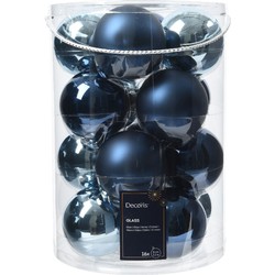 Kerstballen glas d8 cm blauw 16st