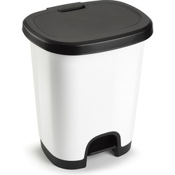 Plasticforte vuilvisbak Pedaalemmer - wit/zwart - 27 liter - 38 x 32 x 45 cm - kunststof - afval - Pedaalemmers