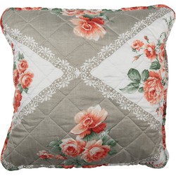 Clayre & Eef Kussenhoes  40x40 cm Grijs Roze Katoen Polyester Bloemen Sierkussenhoes