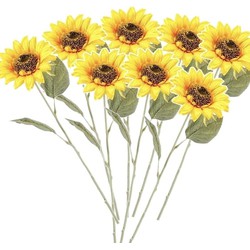 8x Gele kunst zonnebloem kunstbloemen 62 cm decoratie - Kunstbloemen