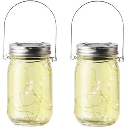 2x stuks solar lamp pot met deksel geel glas 14 cm - Lantaarns